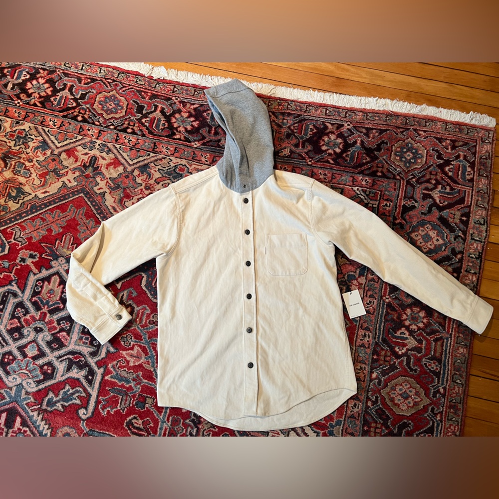 NWT Aime Leon Dore Cream Corduroy Button Up Shacket with Hood— Size Large - Picture 2 of 12